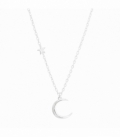 Collier Argent Lune Étoile 40+3,5cm