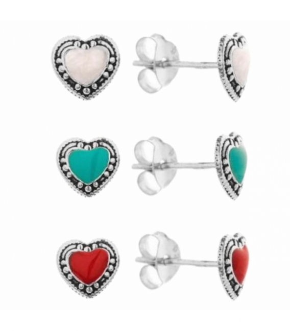 Pendiente Plata Corazon Esmalte 6.7mm. Precio par