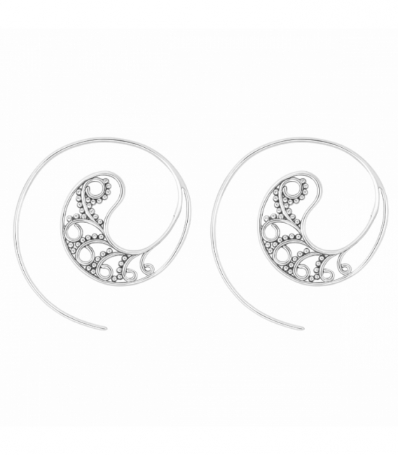 Pendiente Plata Espiral labrada 26mm. Precio Par