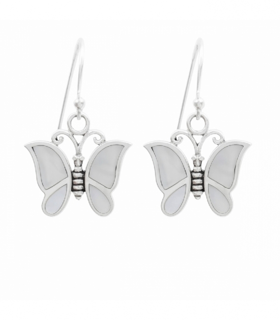 Pendiente Plata Mariposa Nacar Azul 13mm. Precio Par