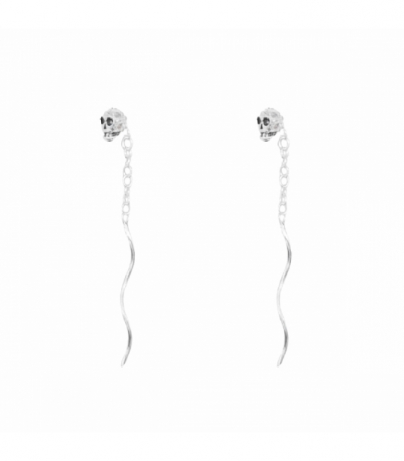 Boucles d'oreilles Argent Chaîne Crâne 30mm Prix Paire