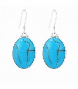 Boucle d'oreille Argent Ovale Turquoise 27mm. Prix Paire