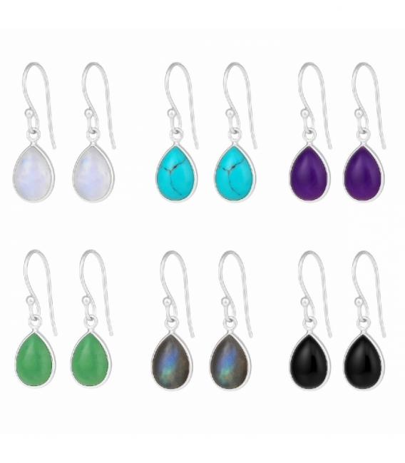 Pendiente Plata Minerales Lagrima 12mm Precio par