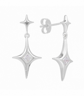 Boucle D'oreille Argent Étoiles Zircon 27mm Prix Paire