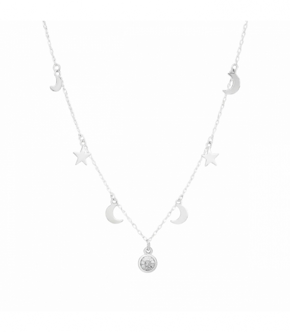 Gargantilla Plata Estrella Luna Circonita 40+3,5cm