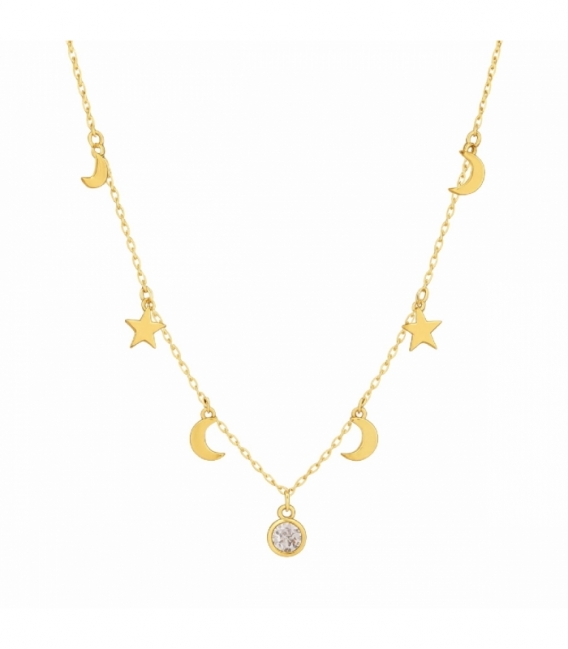 Gargantilla Plata Estrellas Lunas Circonita 40+3,5