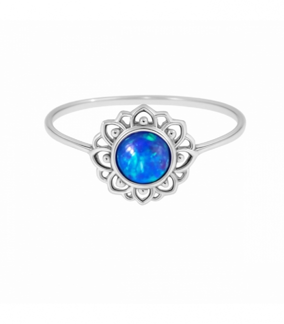 Anillo Plata Mandala Opalo Azul