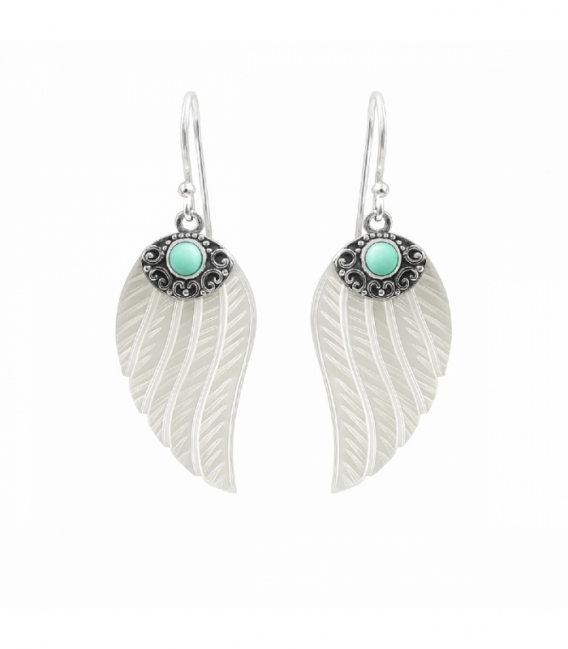 Pendiente Plata Nacar Ala Turquesa 33mm Precio Par