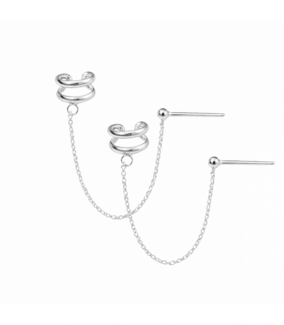 Cartilago Plata Dos Lineas con Cadena Precio Par
