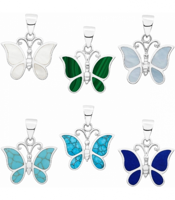 Colgante Plata Mariposa Piedra 15mm
