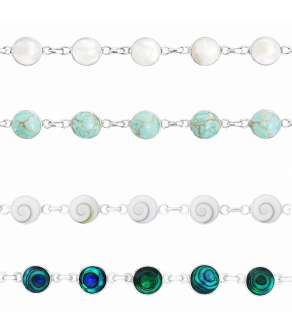 Pulsera Plata 10 Piedras Ø8mm 17+3cm