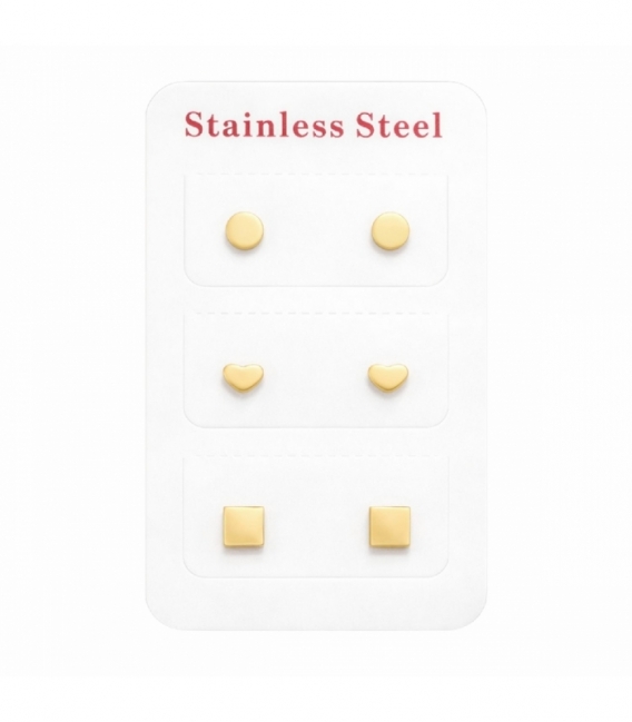 Pack 3 Boucles d’Oreilles Acier 316L Plaqué Or 18K