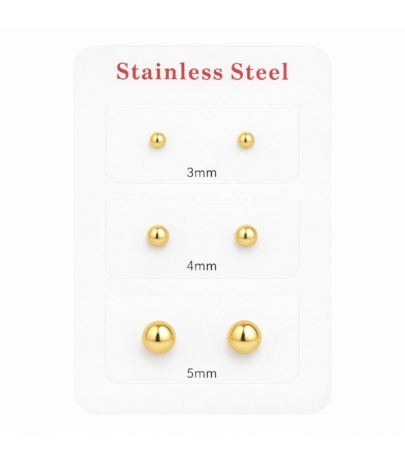 Pack 3 Boucles d’Oreilles Acier 316L Plaqué Or 18K