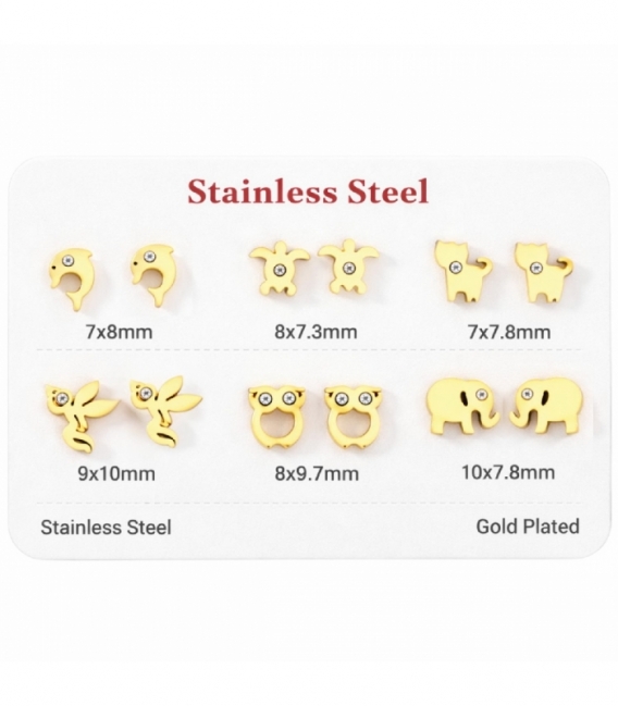 Pack 6 Boucles d’Oreilles Acier 316L Plaqué Or 18K