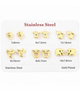 Pack 6 Pendientes Acero 316L Bañado en Oro 18K