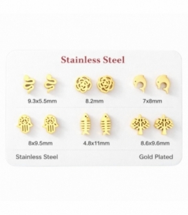 Pack 6 Pendientes Acero 316L Bañado en Oro 18K