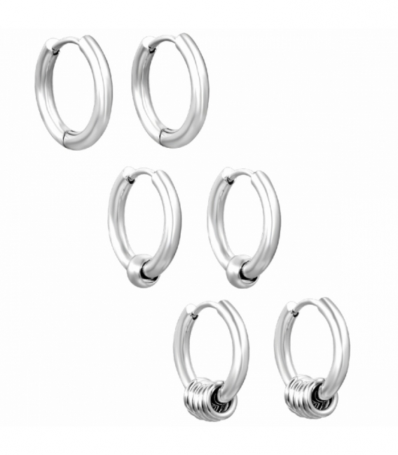 Pack 3 Boucles d’oreilles Acier 316L 12 × 2,5 mm