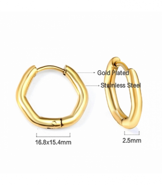 Boucles d’oreilles Acier 316L Hexagone Recouver d'Or 18K Prix Paire