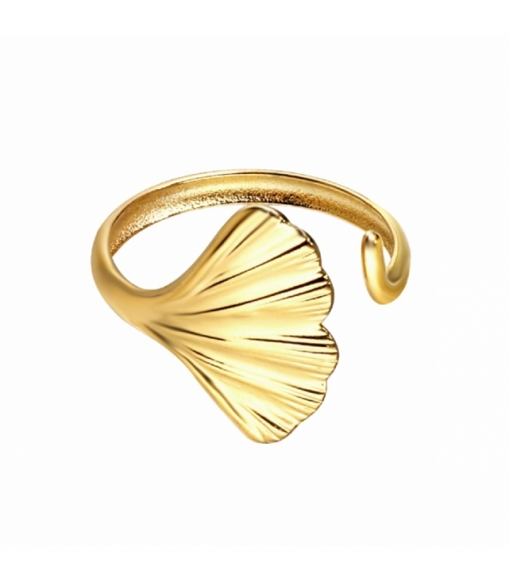 Bague Acier 316L Ginkgo Biloba Recouvert d'Or 18K