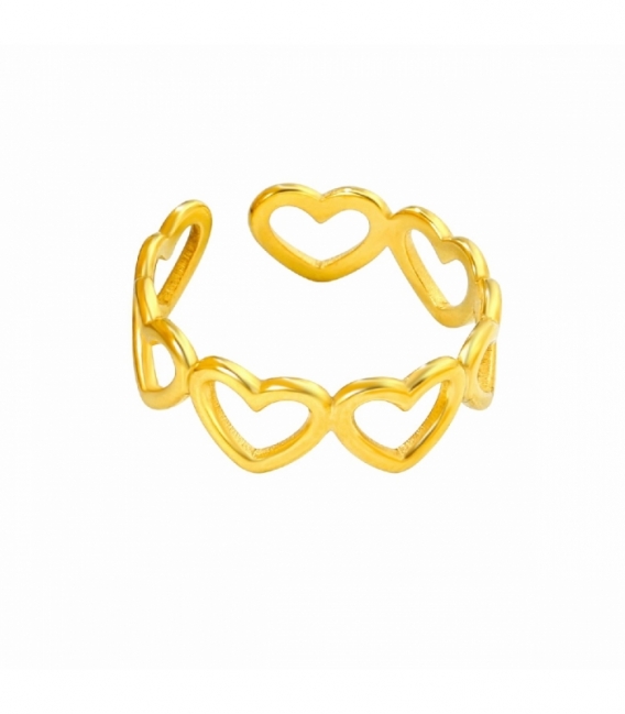 Bague Acier 316L Cœurs Recouvert d'Or 18K