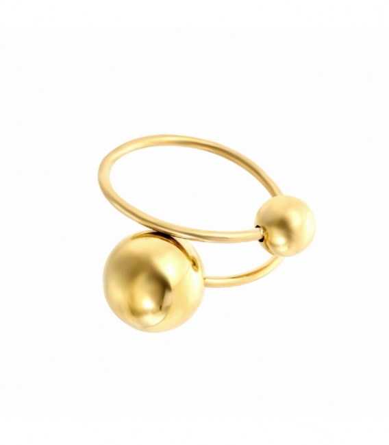 Bague Acier 316L Boules Recouvert d'Or 18K