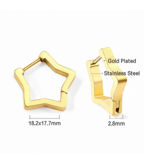 Boucles d’oreilles Acier 316L Étoile Recouver d'Or 18K Prix Paire