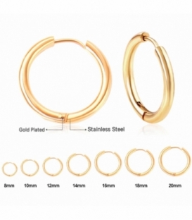 Pendiente Acero 316L Liso Criolla Grosor 2.5mm Bañado en Oro 18K Precio Par