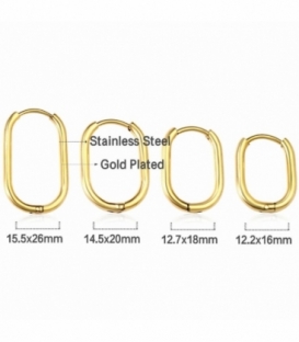 Pendiente Acero 316L Ovalado Grosor 2mm Bañado en Oro 18K Precio Par