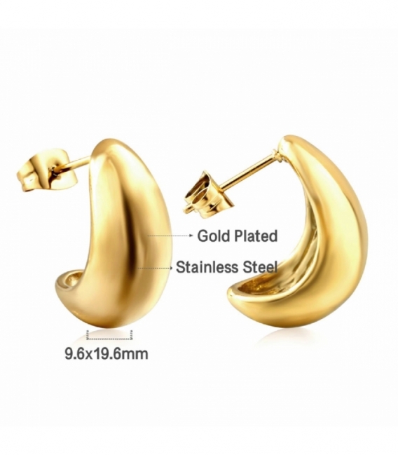 Boucles d’oreilles Acier 316L Design Mode Groseur 2.5mm Recouver d'Or 18K Prix Paire