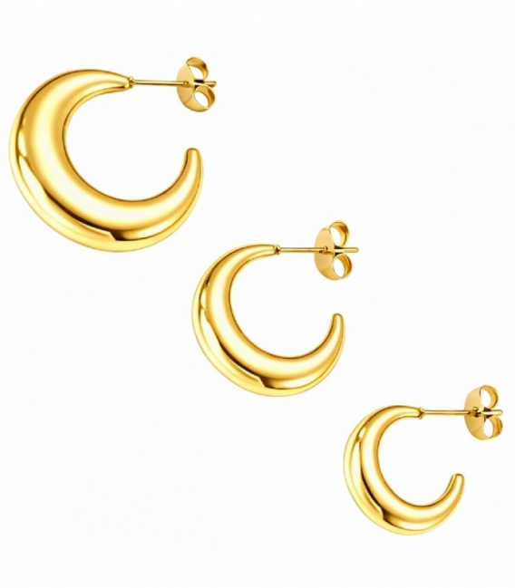 Boucles d’oreilles Acier 316L Demi-Lune Groseur 2.5mm Recouver d'Or 18K Prix Paire