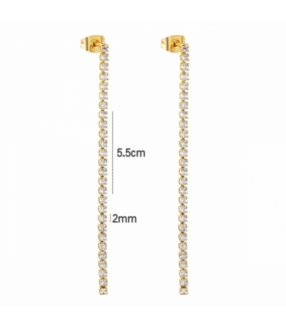 Pendiente Acero 316L Circonitas Bañado en Oro 18K Precio Par