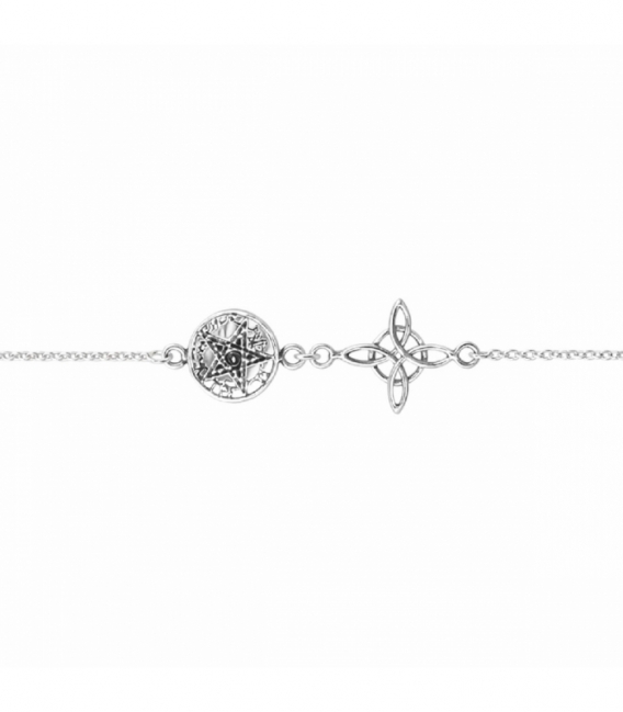 Bracelet Argent Tétragramme Nœud de Sorcière 16+3cm