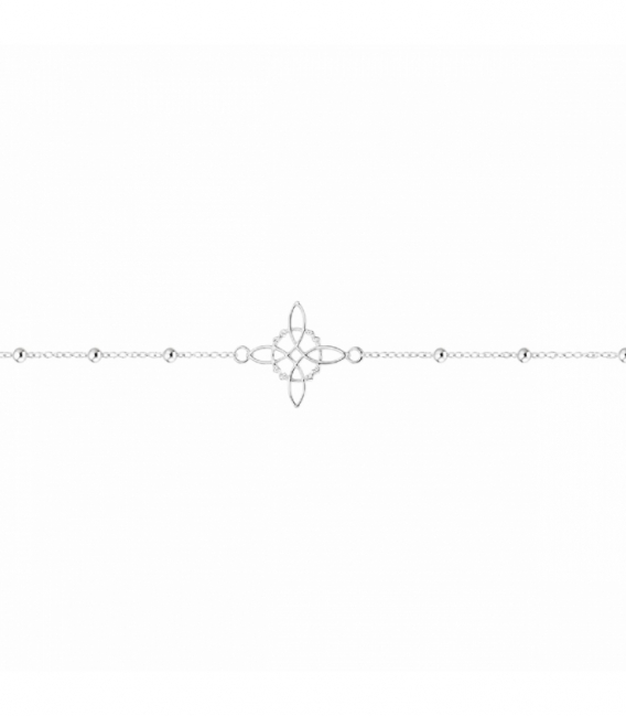 Pulsera Plata Bolitas Nudo Bruja 17+3cm