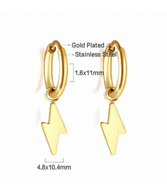 Boucles d’oreilles Acier 316L Éclair Recouver d'Or 18K Prix Paire