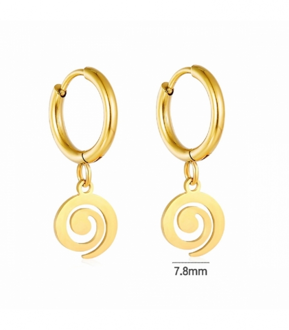 Boucles d’oreilles Acier 316L Spirale Recouver d'Or 18K Prix Paire