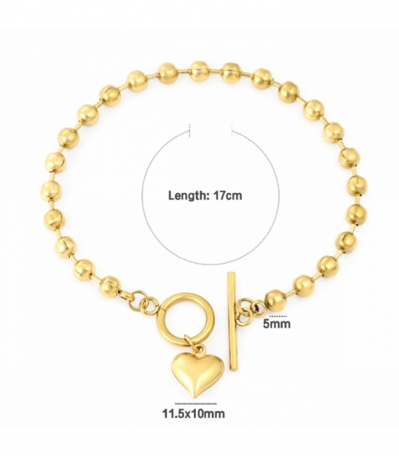 Pulsera Acero 316L Bolas Bañada en Oro 18K