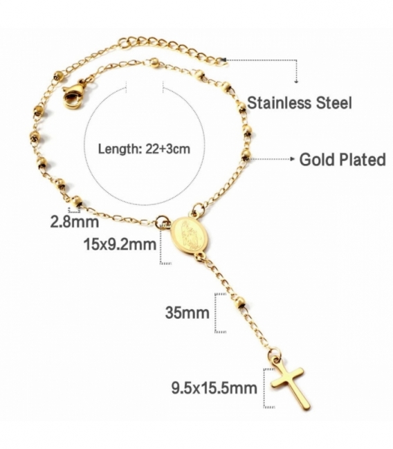 Bracelet Acier 316L Rosaire Recouvert d'Or 18K