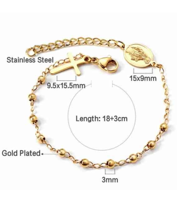 Bracelet Acier 316L Rosaire Recouvert d'Or 18K