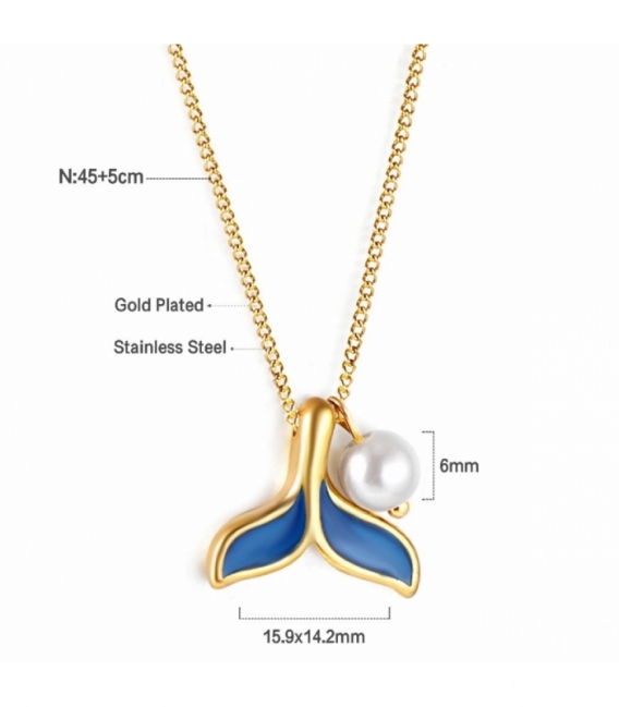 Collier Acier 316L Queue de Baleine Recouvert d'Or 18K