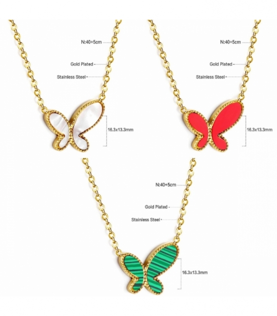 Collier Acier 316L Papillon Recouvert d'Or 18K