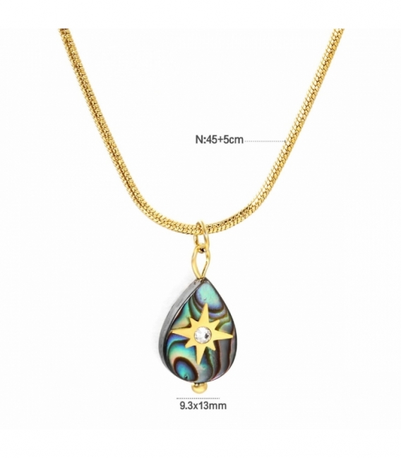 Gargantilla Acero 316LRosa de los Vientos Abalon Bañada