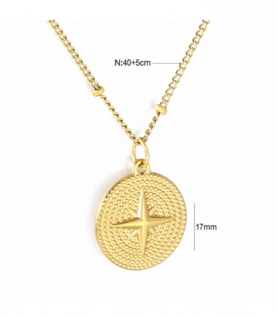 Collier Acier 316L Rose des Vents Recouvert d'Or 18K