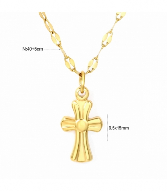 Collier Acier 316L Croix Recouvert d'Or 18K