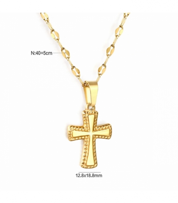 Collier Acier 316L Croix Recouvert d'Or 18K
