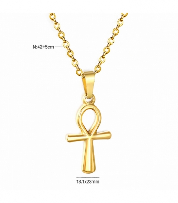 Collier Acier 316L Croix de Vie Recouvert d'Or 18K