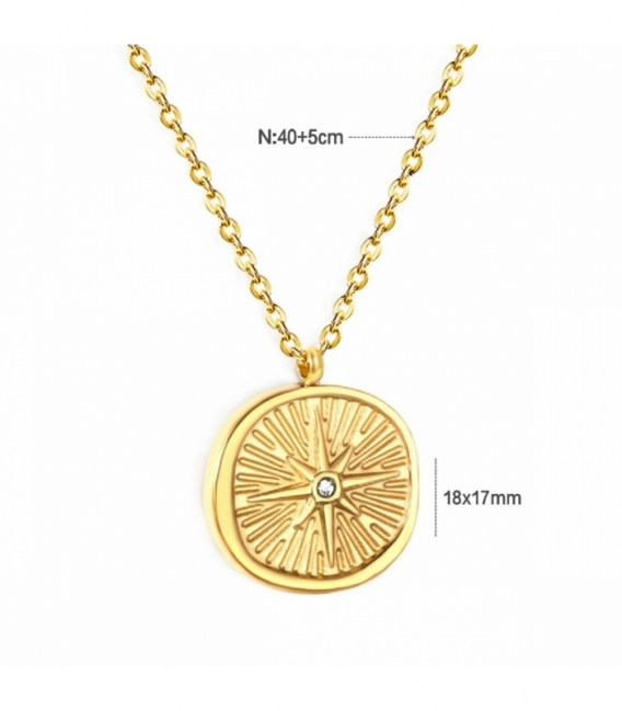 Collier Acier 316L Rose des Vents Recouvert d'Or 18K