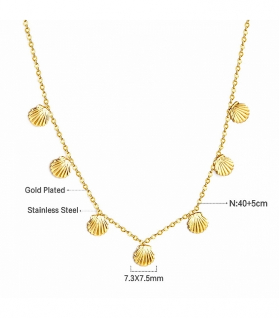 Collier Acier 316L Coquillages Recouvert d'Or 18K