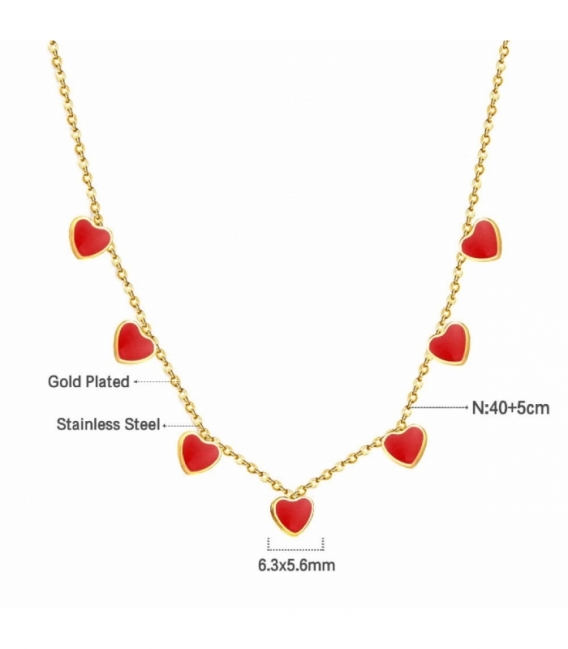 Collier Acier 316L Cœurs Recouvert d'Or 18K