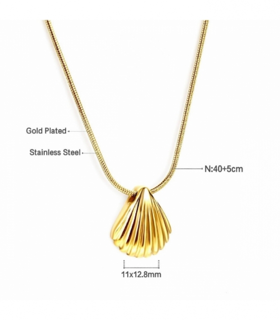 Collier Acier 316L Coquillage Recouvert d'Or 18K