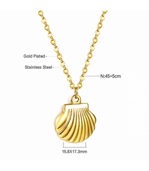 Gargantilla Acero 316L Concha Bañada en Oro 18K